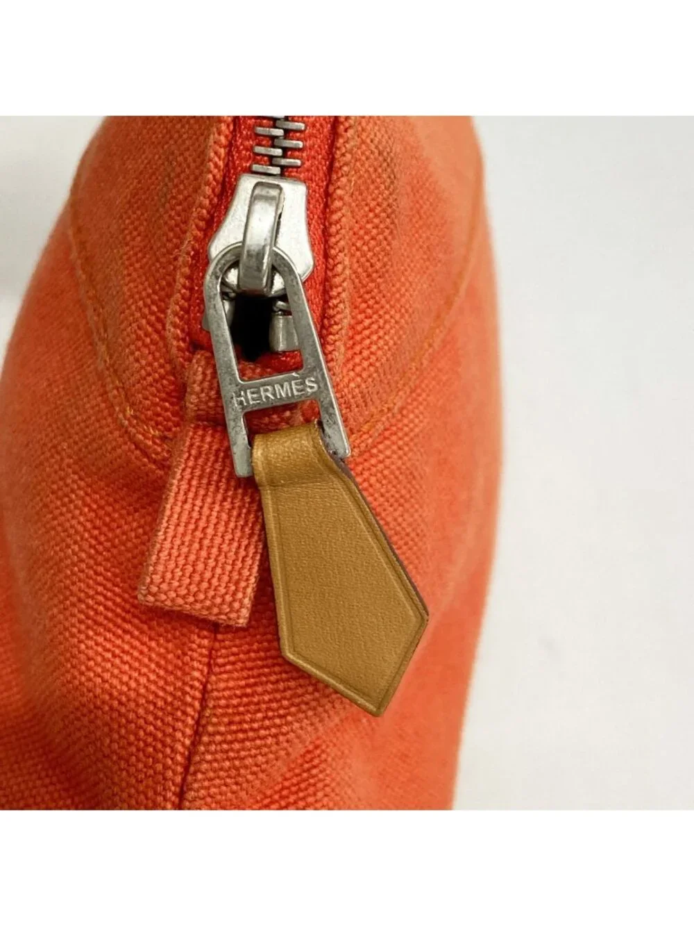 Hermes Pouch Bolide Canvas Orange Silver